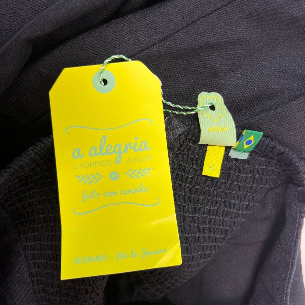 NWT Farm Rio Linen Blend Black One Shoulder Bow Smocked Wrap Maxi Dress Sz L - Picture 8 of 12